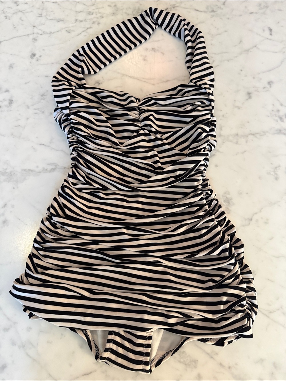Norma Kamali Black and White Striped Halter Women's One-Piece